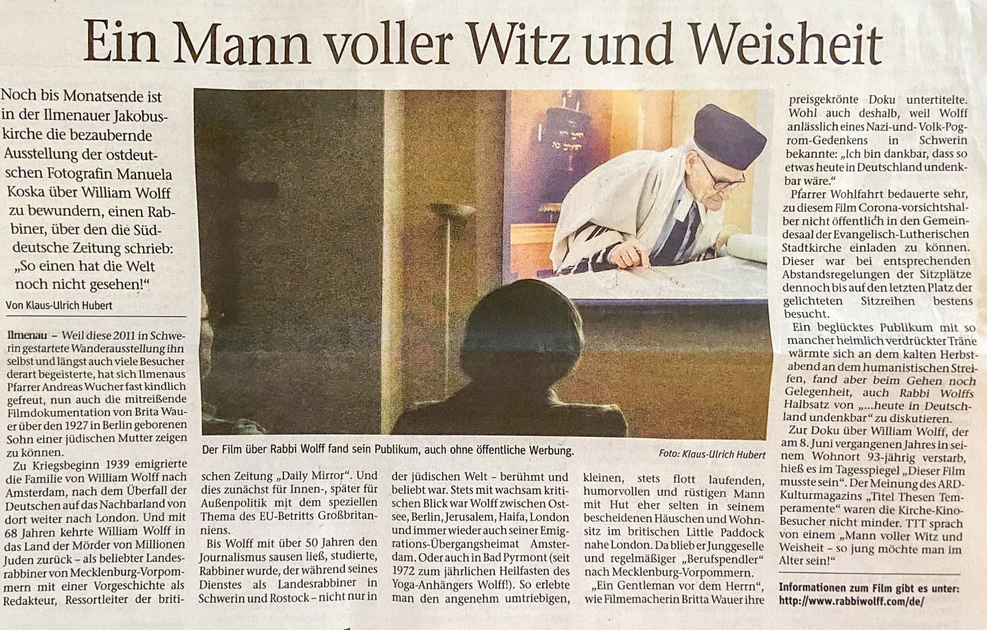 Presse Ilm-Kreis 25.10.2021 Abraham war Optimist RAbbi Wolff